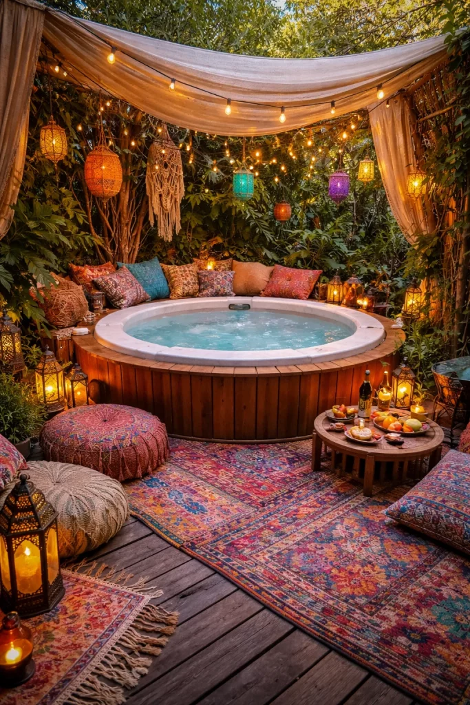 Bohemian Style Jacuzzi Setup