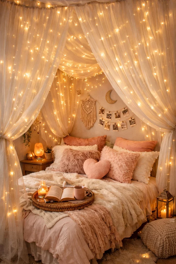 Canopy Bed with Curtain Drapes