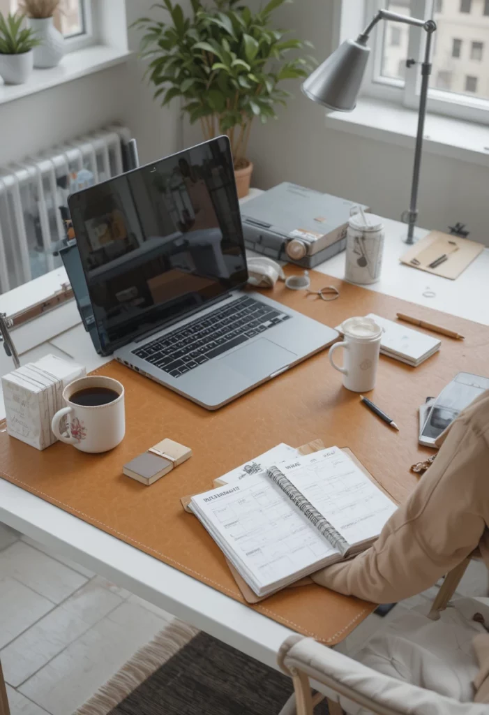 Desk with a Stylish Desk Mat