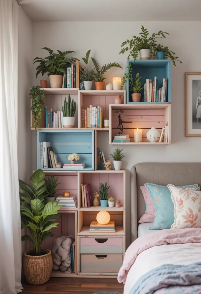 Upcycled Crate Storage Shelves