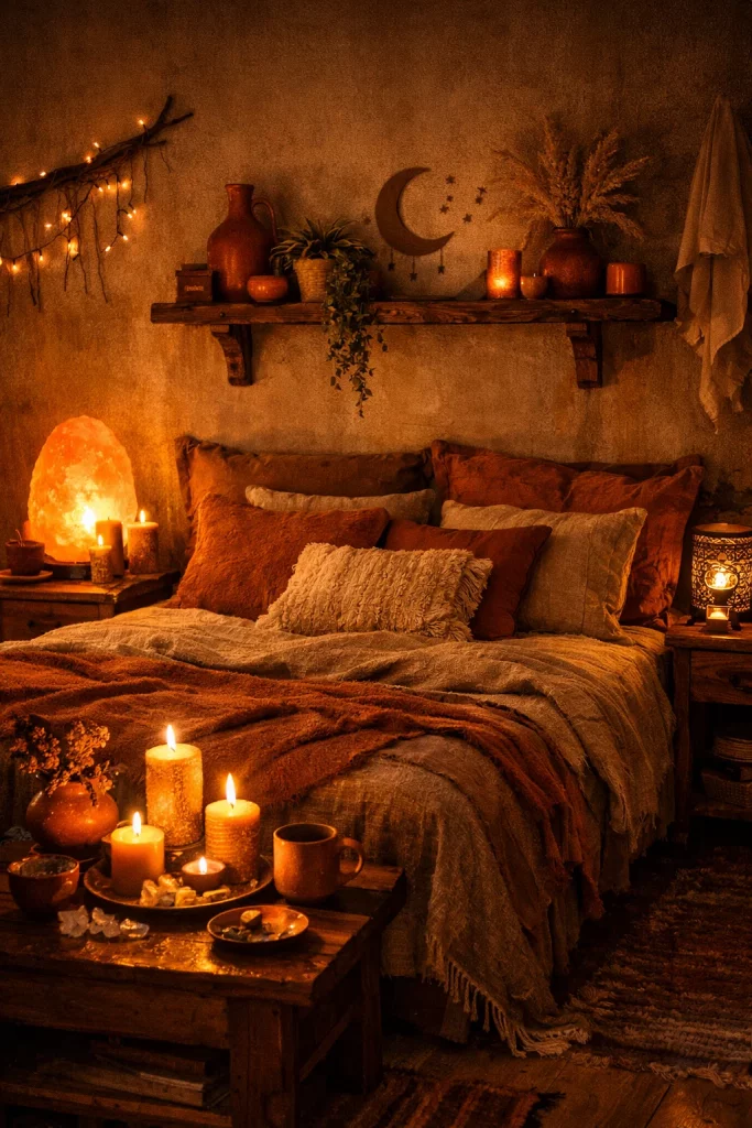 Candles and Salt Lamps for Soft, Earthy Glow
