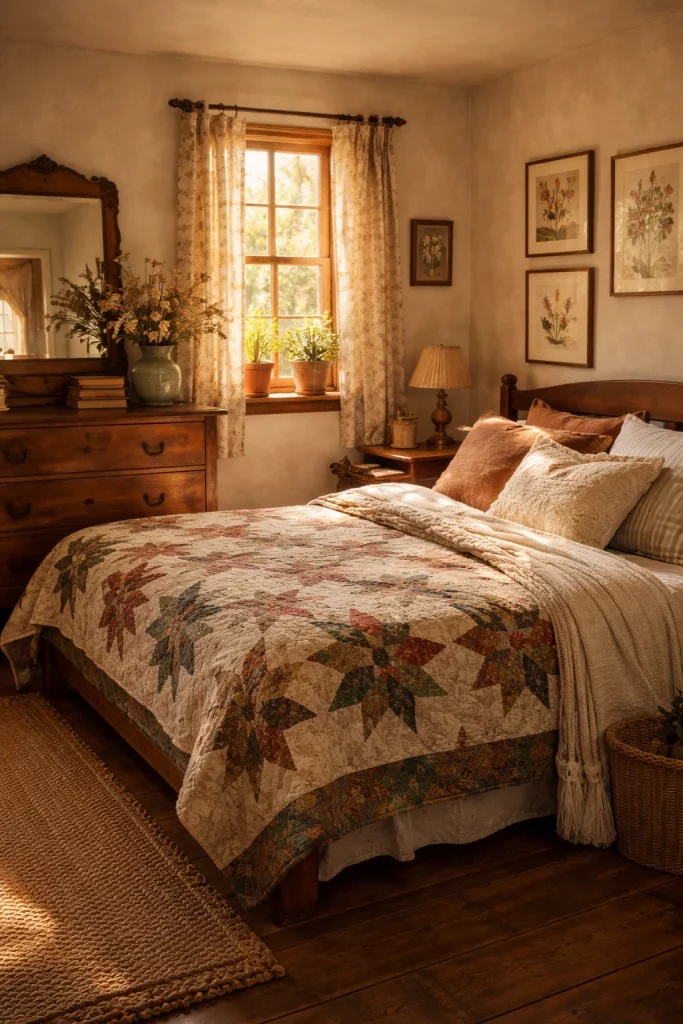 Earthy Cottage Bedroom with Vintage Finds