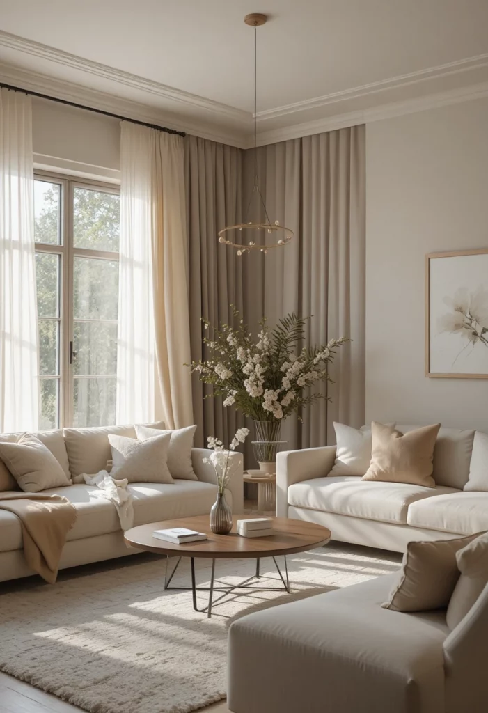 Aesthetic living room with soft curtains and airy natural light design