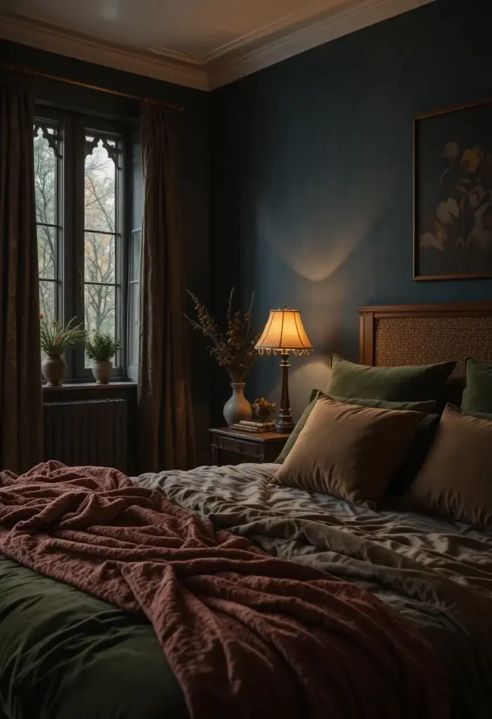 Velvet Accents for a Rich, Moody Cozy Bedroom
